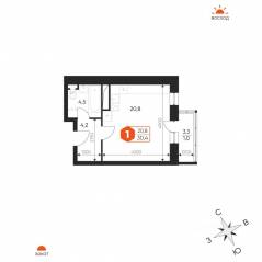 ЖК «Идеал», планировка студии, 30.40 м²