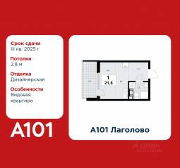 ЖК «А101 Лаголово», планировка студии, 21.80 м²
