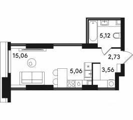 ЖК «Solos», планировка 1-комнатной квартиры, 31.53 м²