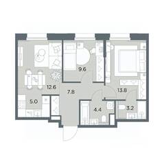 ЖК «Станиславский», планировка 3-комнатной квартиры, 56.40 м²