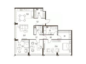 ЖК «High Life», планировка 3-комнатной квартиры, 128.60 м²