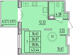 МЖК «Образцовый квартал 17», планировка 1-комнатной квартиры, 36.87 м²