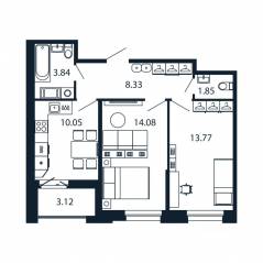 ЖК «Полис Новоселье», планировка 2-комнатной квартиры, 53.48 м²