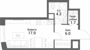 ЖК «Nagatino i-Land», планировка студии, 28.90 м²