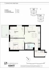 МЖК «Новая Дубровка», планировка 2-комнатной квартиры, 61.70 м²