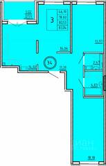 МЖК «Образцовый квартал 16», планировка 3-комнатной квартиры, 78.02 м²
