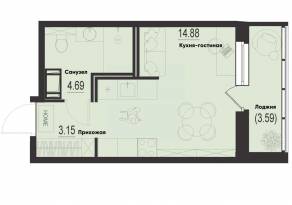 ЖК «ID Murino III», планировка студии, 24.51 м²