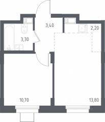 МФК «Люберцы 2023», планировка 1-комнатной квартиры, 33.90 м²