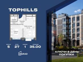 ЖК «TopHILLS», планировка 1-комнатной квартиры, 35.00 м²