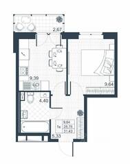 ЖК «Ново-Антропшино», планировка 1-комнатной квартиры, 29.56 м²
