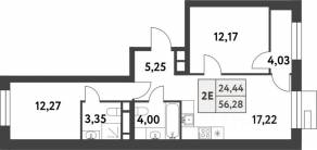 ЖК «Smart Garden», планировка 2-комнатной квартиры, 56.20 м²