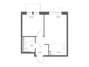 ЖК «Молжаниново», планировка 1-комнатной квартиры, 38.24 м²