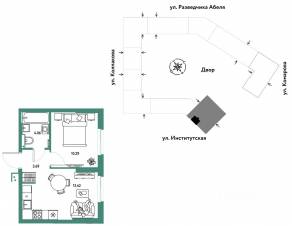 ЖК «Страна.Парковая», планировка 2-комнатной квартиры, 31.46 м²
