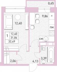 ЖК «Столичный», планировка 1-комнатной квартиры, 31.70 м²