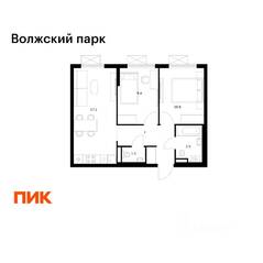 ЖК «Волжский парк», планировка 2-комнатной квартиры, 49.60 м²