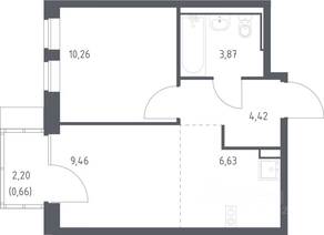 ЖК «Молжаниново», планировка 1-комнатной квартиры, 35.30 м²