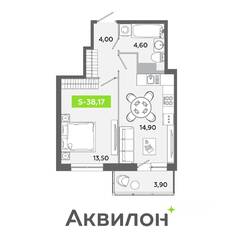 ЖК «Аквилон ЯНИНО», планировка 1-комнатной квартиры, 38.17 м²