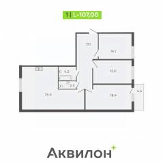 ЖК «Tesoro», планировка 4-комнатной квартиры, 107.00 м²