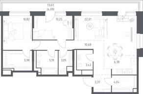 Апарт-комплекс «Верейская 41», планировка 2-комнатной квартиры, 88.80 м²