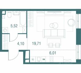 ЖК «Одинбург», планировка студии, 35.34 м²