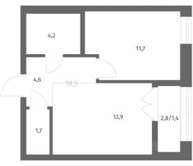 ЖК «NEWПИТЕР», планировка 1-комнатной квартиры, 37.53 м²