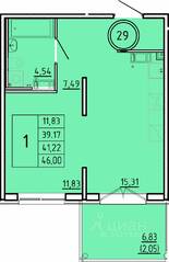 МЖК «Образцовый квартал 16», планировка 1-комнатной квартиры, 39.17 м²