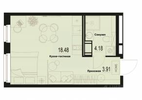 ЖК «ID Murino III», планировка студии, 26.57 м²
