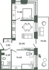 ЖК «Загляденье», планировка 2-комнатной квартиры, 56.56 м²