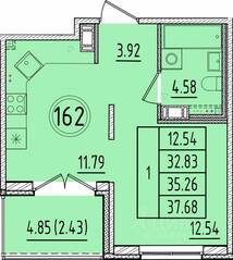 МЖК «Образцовый квартал 17», планировка 1-комнатной квартиры, 32.83 м²