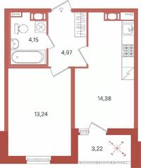 ЖК «Патио», планировка 1-комнатной квартиры, 38.35 м²