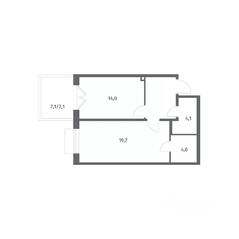 ЖК «Парусная 1», планировка 1-комнатной квартиры, 50.70 м²