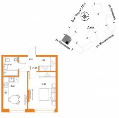 ЖК «Страна.Парковая», планировка 1-комнатной квартиры, 37.64 м²