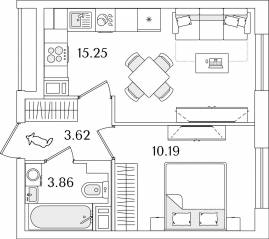 ЖК «Кинопарк», планировка 1-комнатной квартиры, 32.92 м²