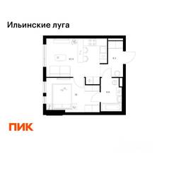 ЖК «Ильинские луга», планировка 1-комнатной квартиры, 34.80 м²