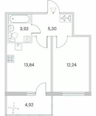 МЖК «Любоград», планировка 1-комнатной квартиры, 36.78 м²