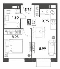 ЖК Арт-квартал «Публицист», планировка 1-комнатной квартиры, 31.93 м²