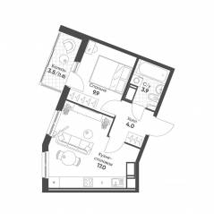 ЖК «Клюква.Парк», планировка 1-комнатной квартиры, 36.60 м²