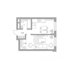 МЖК «Живописный», планировка 1-комнатной квартиры, 36.66 м²