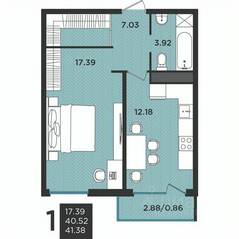 МЖК «Новокасимово», планировка 1-комнатной квартиры, 41.20 м²