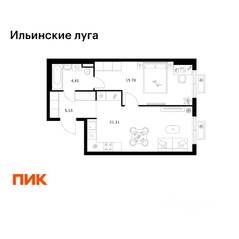 ЖК «Ильинские луга», планировка 1-комнатной квартиры, 46.43 м²