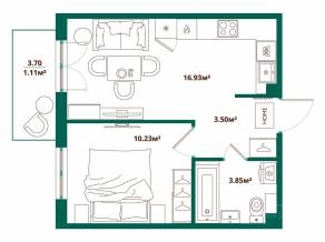 ЖК «ЛесART», планировка 1-комнатной квартиры, 35.62 м²