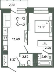 ЖК «Загляденье», планировка 1-комнатной квартиры, 35.63 м²