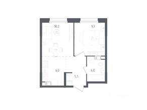 ЖК «Ольховый Квартал», планировка 1-комнатной квартиры, 35.40 м²