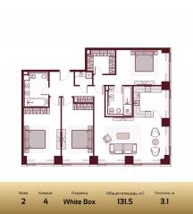 ЖК «Prime Park», планировка 4-комнатной квартиры, 131.50 м²