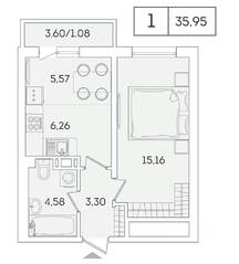 ЖК «Lampo», планировка 1-комнатной квартиры, 34.70 м²