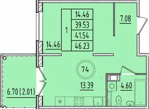 МЖК «Образцовый квартал 17», планировка 1-комнатной квартиры, 39.53 м²