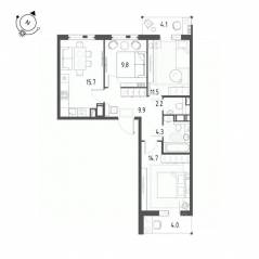 ЖК «Монография», планировка 3-комнатной квартиры, 71.30 м²