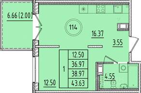 МЖК «Образцовый квартал 17», планировка 1-комнатной квартиры, 36.97 м²