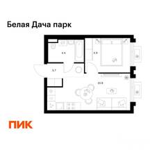 ЖК «Белая Дача парк», планировка 1-комнатной квартиры, 32.80 м²