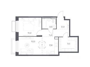 ЖК «Долина Яузы», планировка 1-комнатной квартиры, 50.73 м²